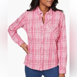 FOXCRAFT FITTED SHIRT PINK & WHITE PLAID CLASSIC BUTTON DOWN LONG SLEEVE SIZE 8